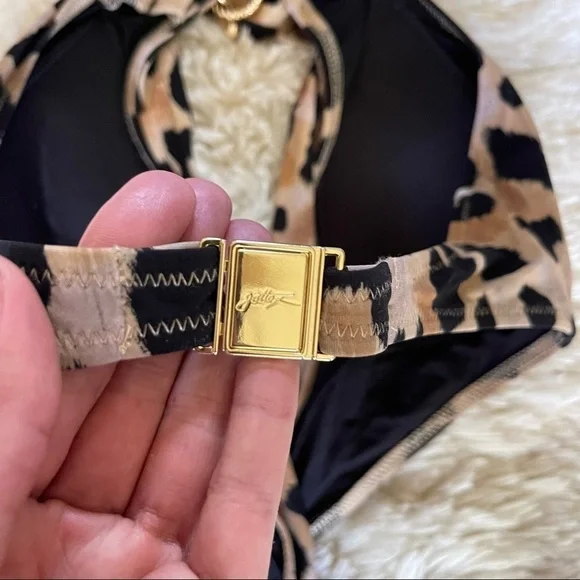 NEW Gottex Contour Kenya Gold Chain Plunge Leopard One Piece Swim Size 4 NWT - Picture 12 of 12